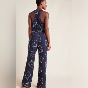 Anthropology Women’s Blue Patterned Wide Leg Jumpsuit
